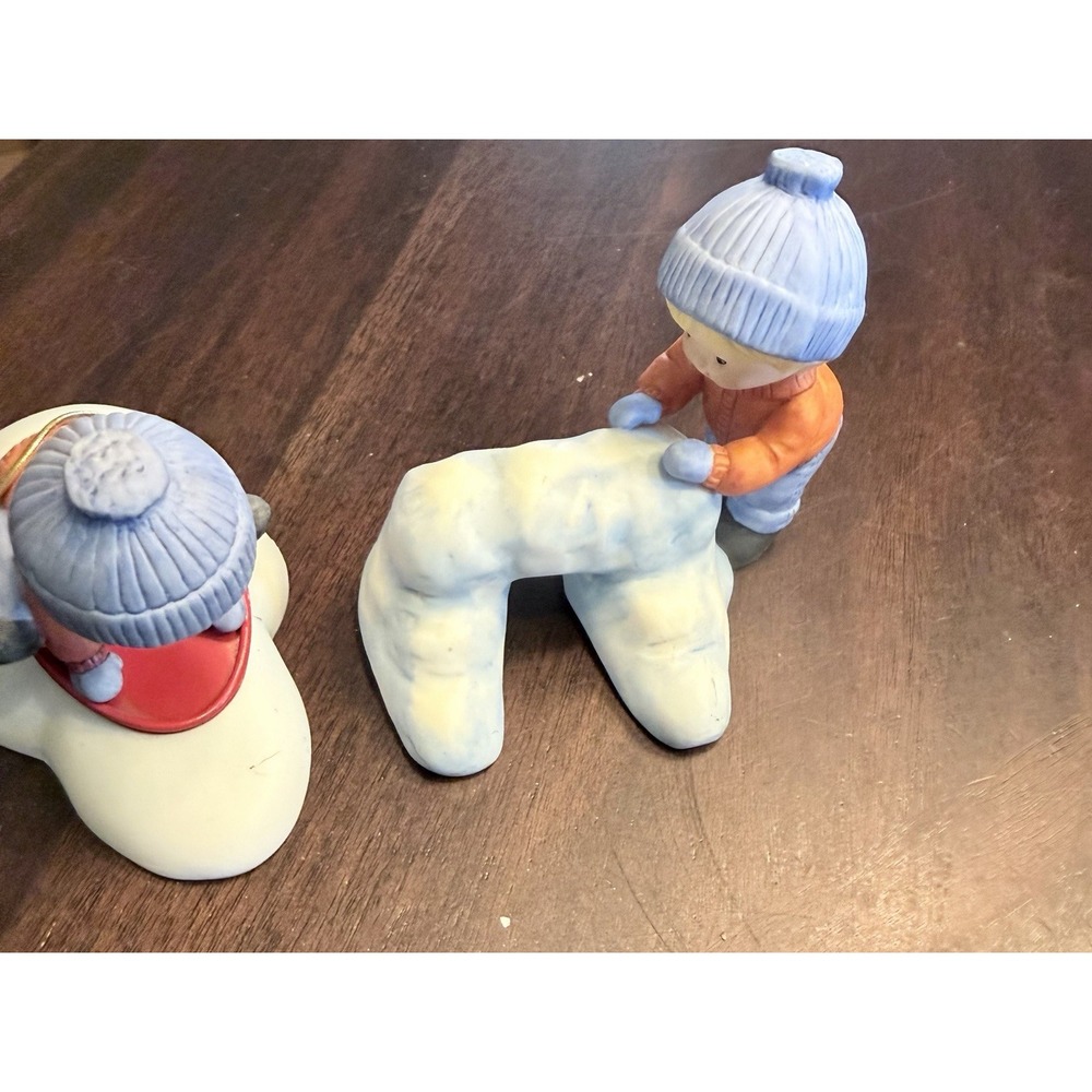 Lot of 2 Enesco Country Cousins Winter snow sledding